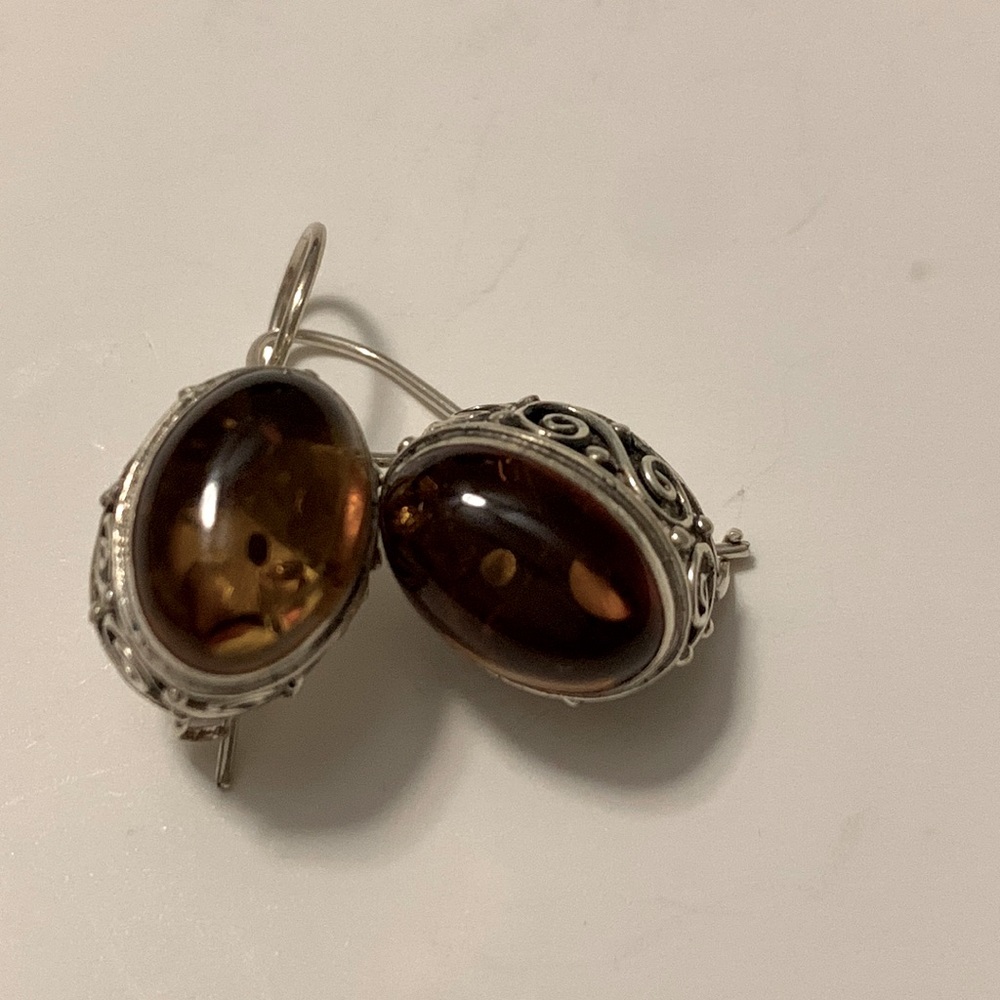 Sterling Silver and Baltic Amber Dangle Earrings